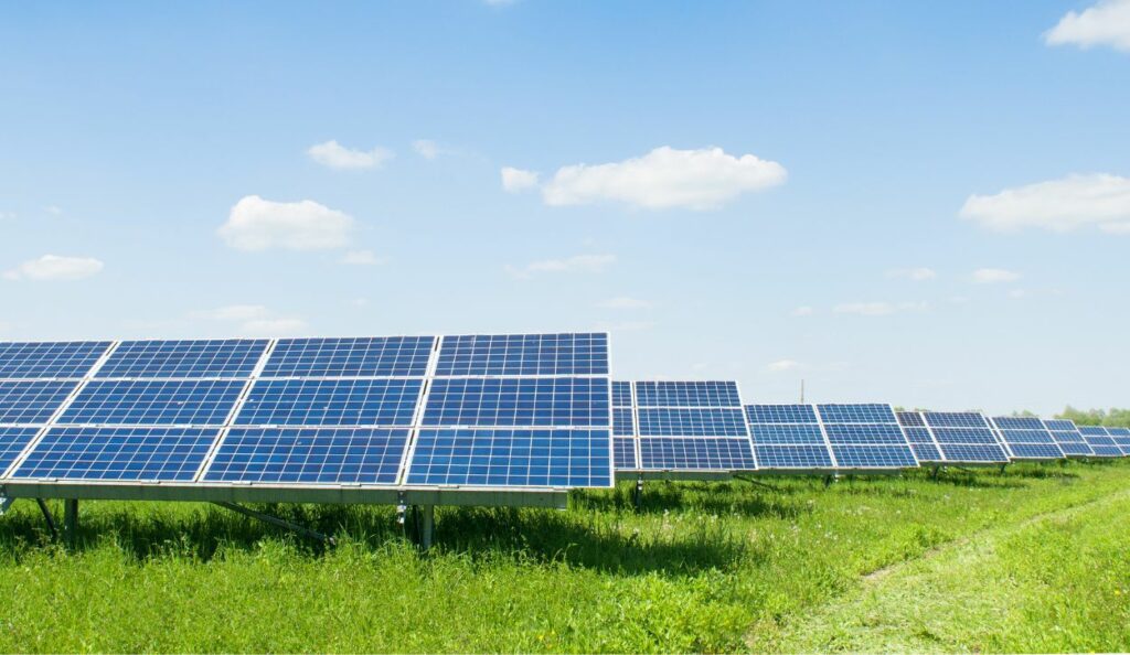 Picture of solar farm in a sunny field