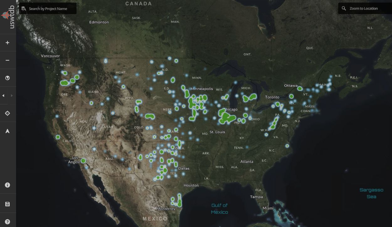 U.S. Wind Turbine Database displaying wind projects in the United States 6